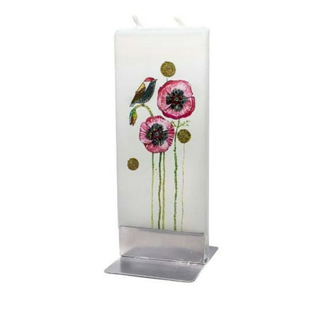 Flat Havdalah Candle - Flatyz Handmade Lithuanian Twin Wick Unscented Thin Flat Candle- Bird on Flowers