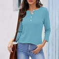 thumbnail image 2 of Womens 3/4 Sleeve Tops V Neck Button Up Trendy Casual Summer Fall Solid Color Tee Shirts Loose Fitting Slim Blouses Tunics Tops,Light Blue,S, 2 of 5