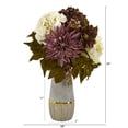 thumbnail image 2 of 17in. Peony, Hydrangea and Dahlia Artificial Arrangement in Stoneware Vase with Gold Trimming, 2 of 3