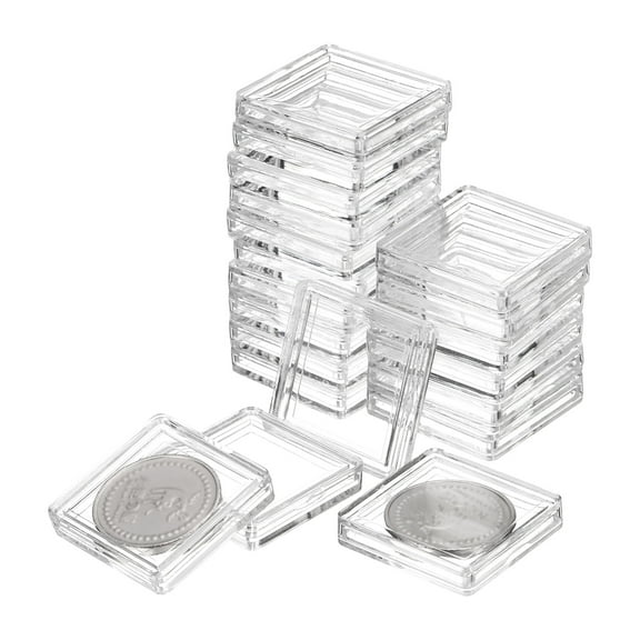 Uxcell 20 Pcs 25mm Silver Dollar Coin Holders Plastic Coin Covers Acrylic Clear Square Coin Collection Supplies