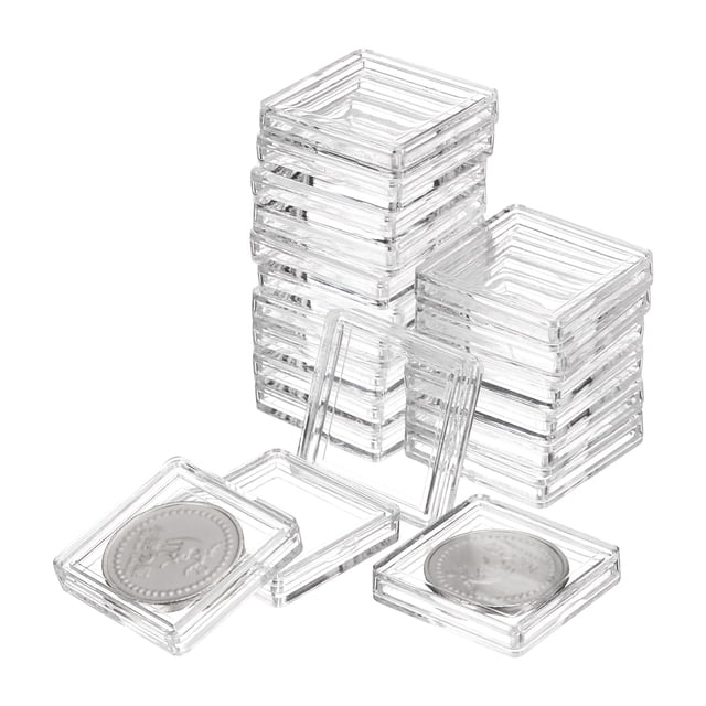 Uxcell 20 Pcs 25mm Soportes de Monedas de Dólar Plateado Cubiertas de Plástico Acrílico Clear Suministros de Colección de Monedas
