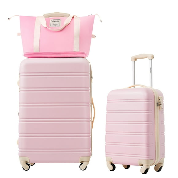 Juego de equipaje Merax, 2 piezas, 20 cm, 28 cm, ABS, funda rígida, blanco y rosa