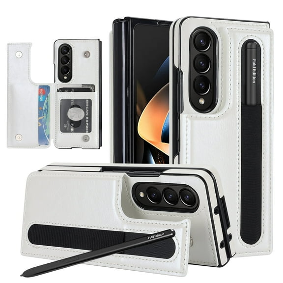 for Samsung Galaxy Z Fold 4 5G 7.6 Inch New Wallet Case,Classic PU Leather Flip Folio Case  with S Pen Holder & Card Slots Kickstand Phone Cover for Galaxy Z Fold 4 5G,White
