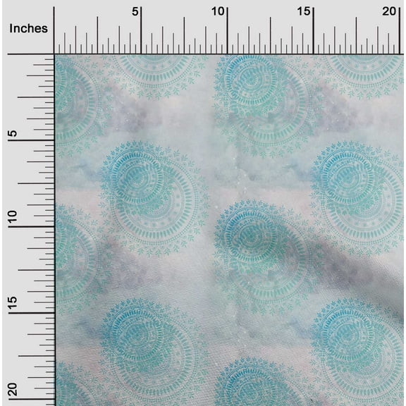 oneOone Cotton Jersey Teal Blue Fabric Mandala Watercolor Sewing Material Print Fabric By The Yard 58 Inch Wide