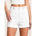 thumbnail image 2 of EMMIOL Women's Mid-Rise Stretchy Denim Hot Shorts Y2K Vintage Washed Rolled Hem Jean Shorts with Adjustable Waist and Patch Pockets, 2 of 8