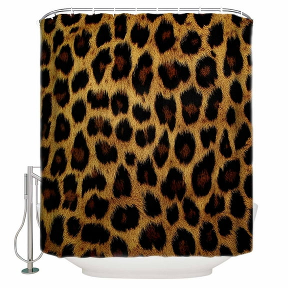 Fashion Wild Animal Shower Curtain, 60" x 72", Vintage Brown Leopard Print Waterproof Bathroom Curtain Washable Shower Curtain Set with 12 Hooks
