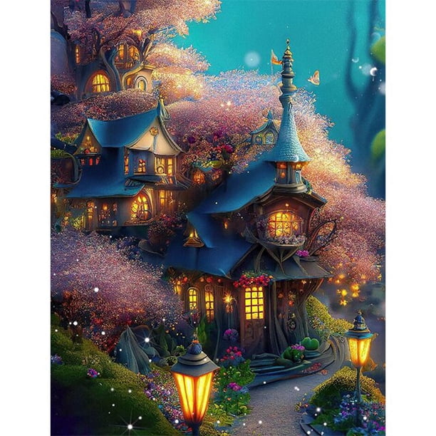5D Snow House Full Diamond Mosaic Snow Wagon Castle Dream Scenery New Arrival Diamond Painting Embroidery Cross Stitch X1018Square 60X80cm Gao Jinjia LED