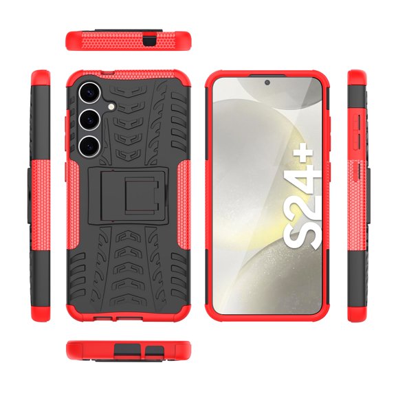 Allytech Hybrid Case for Samsung Galaxy S24 Plus with Hidden Kickstand, [Rugged PC   Soft TPU] [Full Body Protection] Anti-Fall Non-Slip Shockproof Heavy Duty Case - Red
