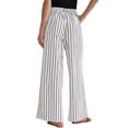 thumbnail image 3 of Pantalones de rayas de tiro alto y pierna ancha para mujer INSPIRE CHIC, con cordón, de algodón, sueltos, color blanco, 3 of 5