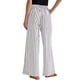 thumbnail image 3 of Pantalones de rayas de tiro alto y pierna ancha para mujer INSPIRE CHIC, con cordón, de algodón, sueltos, color blanco, 3 of 5