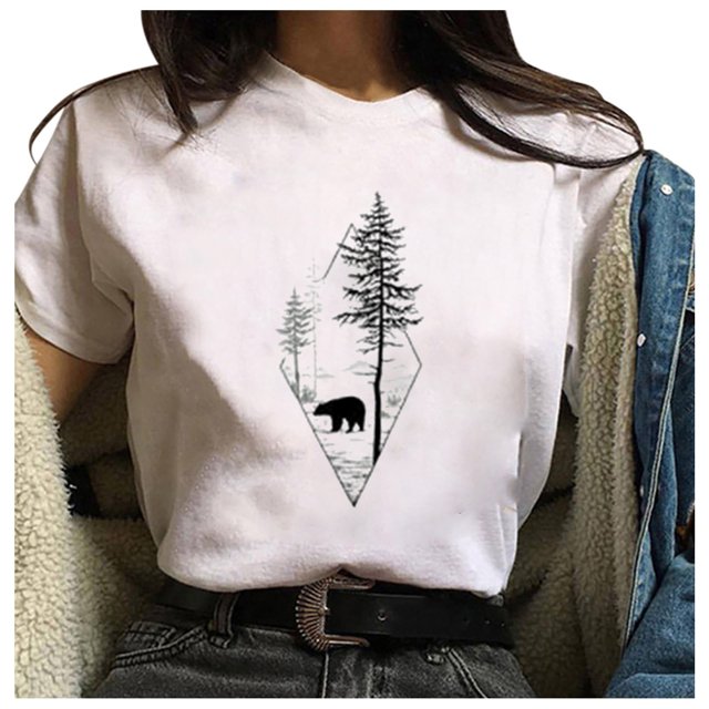 Puntoco Camiseta suelta de cuello redondo para mujer con estampado gráfico geométrico de moda para mujer Puntoco Puntoco-2080
