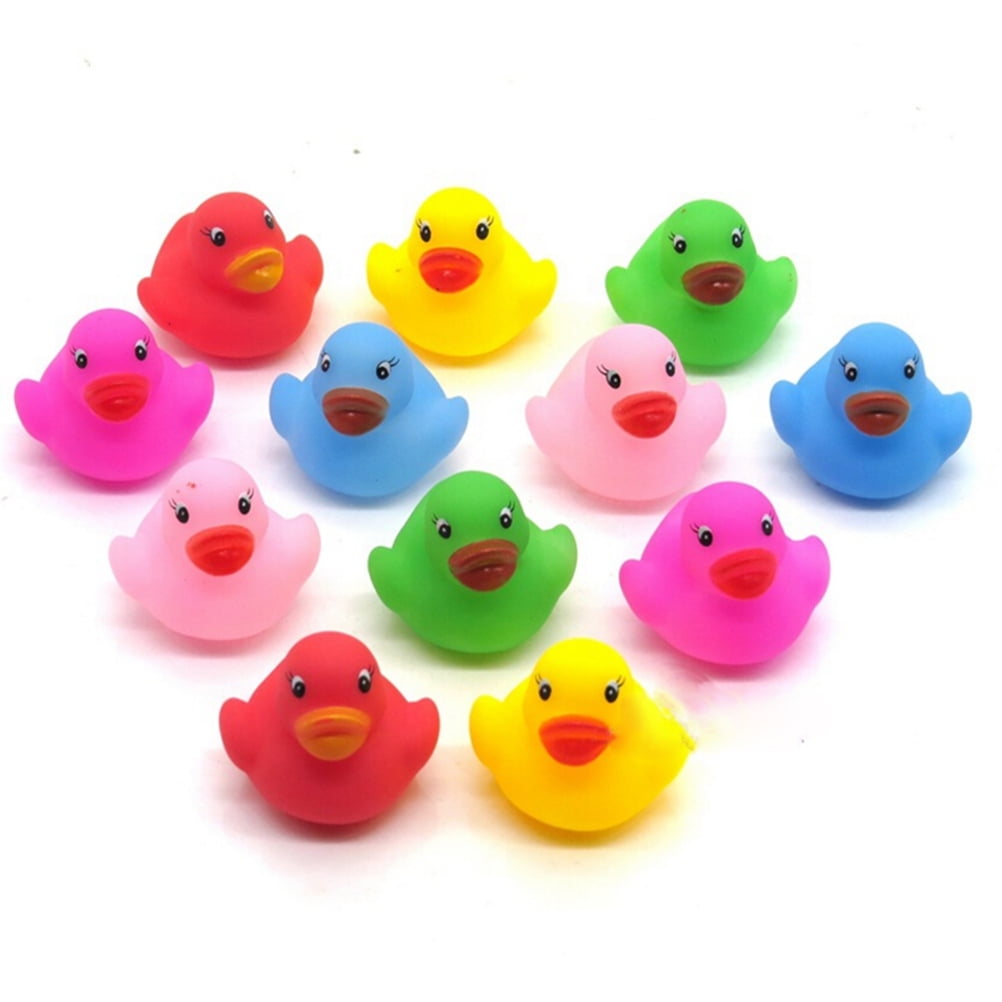 12 Pcs Colorful Baby Children Bath Toys Cute Rubber Squeaky Duck Ducky Ej 