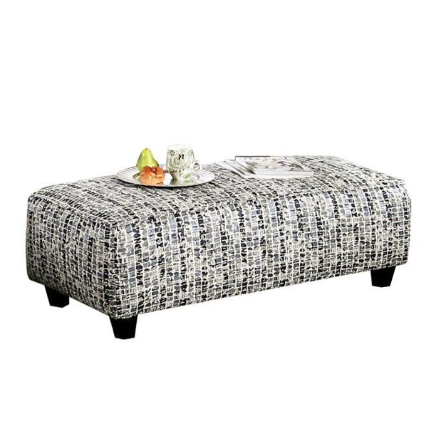 Pattern Fabric Upholstered Wooden Rectangular Ottoman, Black and White