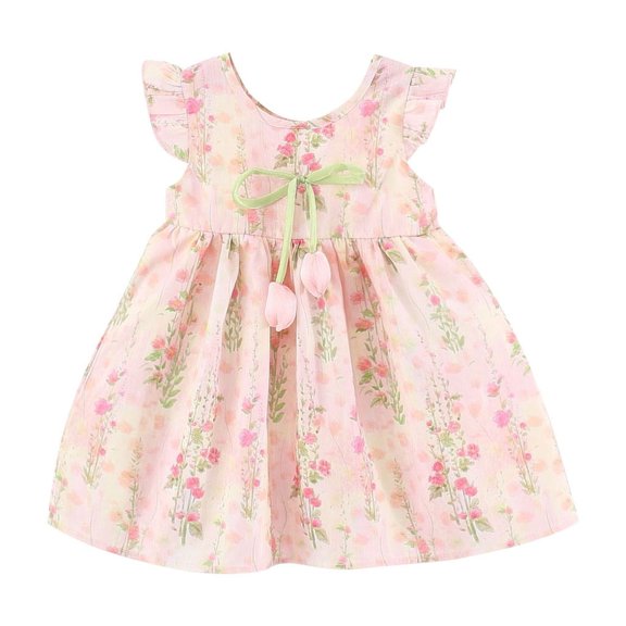Bnwani Girl Dresses, Floral Dress Mesh Dress Sleeveless Little Girls Clothes Pink 18 Months