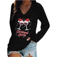 thumbnail image 1 of Suéter navideño para mujer, sudadera con cuello en V de manga larga con patrón de letras/vidrio XBTCLXEBCO Letras Negras;M, 1 of 3