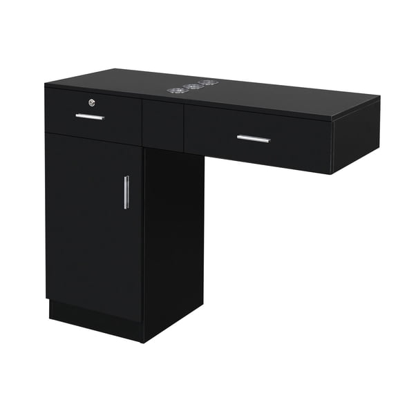 Winado Lockable Wall Mount Hair Styling Barber Station Table with 2 Drawers Beauty Spa Salon Black