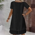thumbnail image 6 of Plus Size Casual Dresses Ndbuld Women's Summer Solid Color Short-Sleeve V-Neck A-Line Mid-Waist Dress Black L, 6 of 7