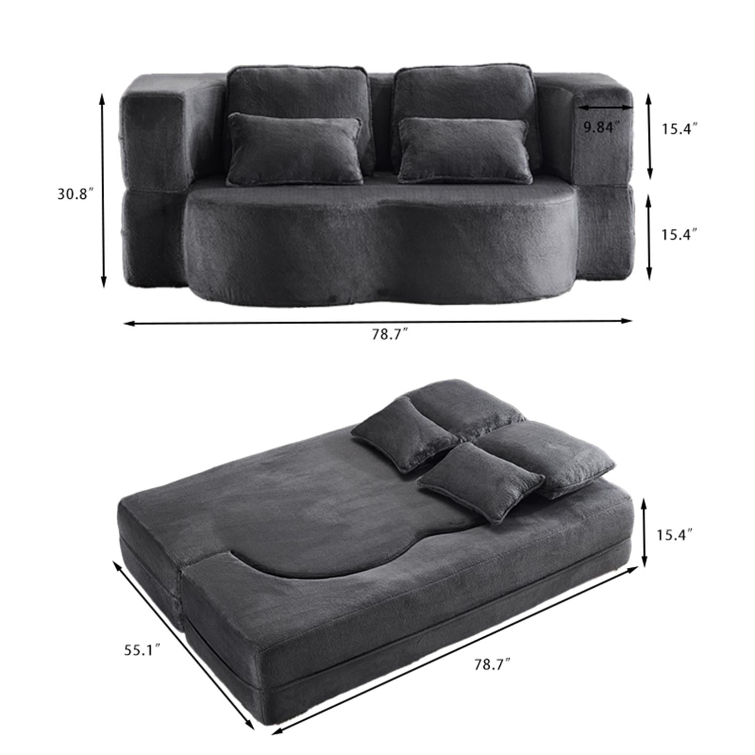 Demi Bonn 78" Foldable Sofa Bed, Chenille Futon Couch, High-Density Foam Convertible Sleeper Sofa for Living Room, Guest Room, Bedroom, Gray