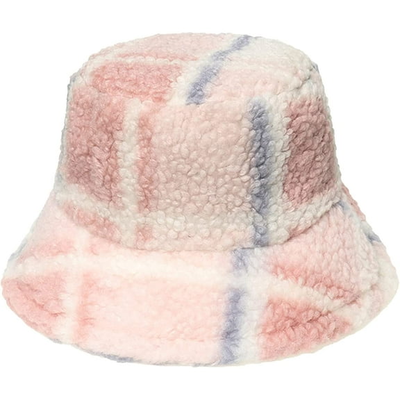 CoCopeaunts Plaid Bucket Hat for Women Age-Defying Casual All-Match Winter Thicken Warm Lambs Wool Windproof Fisherman Hat