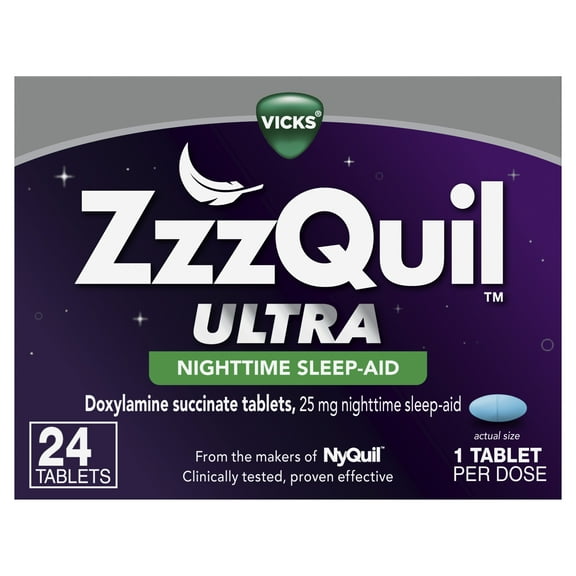 Vicks ZzzQuil Nighttime Sleep Aid Ultra Tablets, Doxylamine 25mg Sleeping Pills, 24 Count