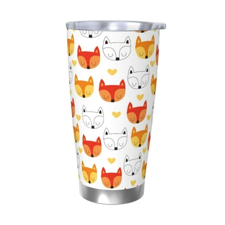 

Zeuib Cute Fox with Heart Printed 20oz Stainless Steel Insulated Car Cup Stainless Steel Thermal Cup Vacuum Insulated Leak-proof Travel Mug Cup-Without Straw