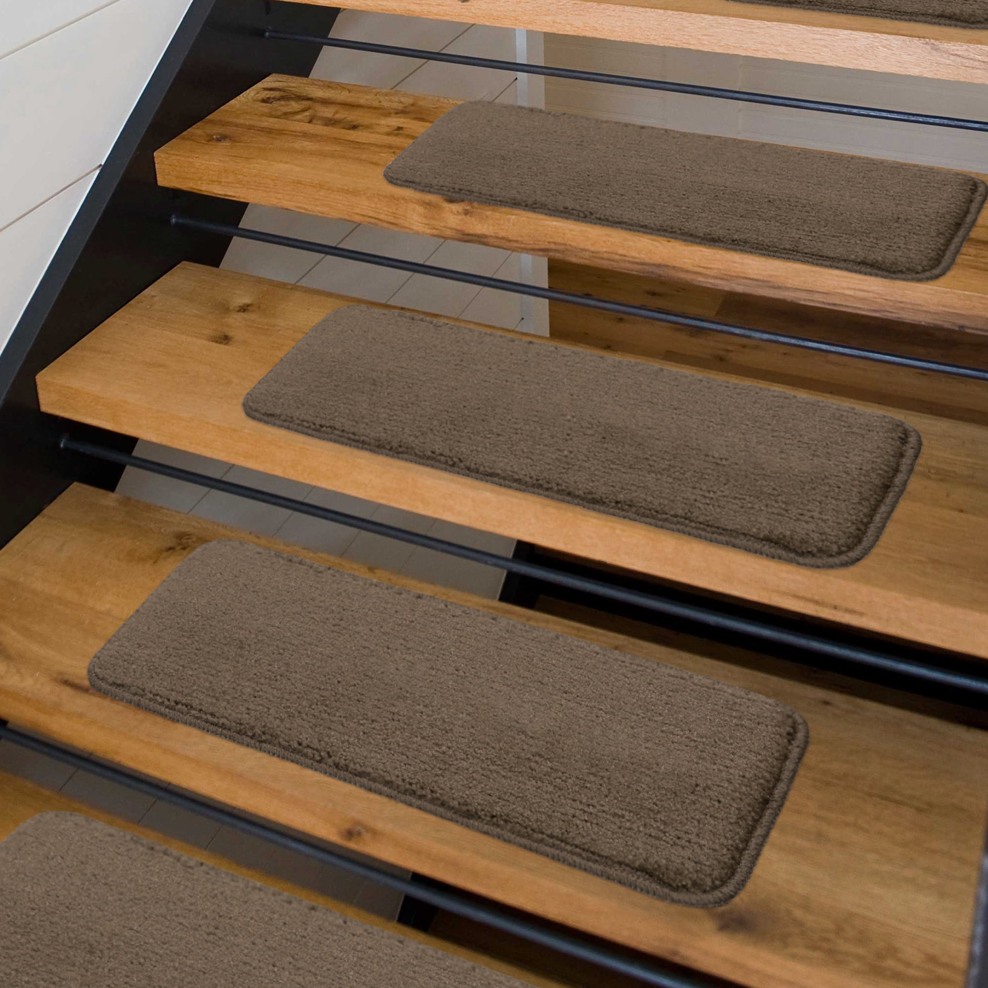 Sweet Home Stores Luxury Washable Non-Slip Rubberback Solid 9" x 26" Indoor Stair Treads, 5 Pack, Brown