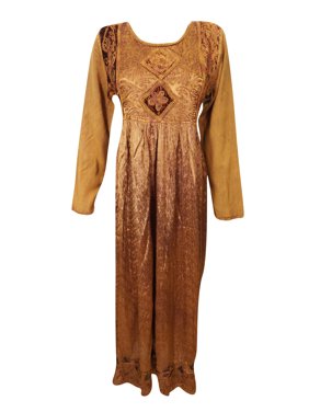 Mogul Women's Bohemian Maxi Dress Floral Embroidered Stonewashed Rayon Long Hippy Chic Dresses S