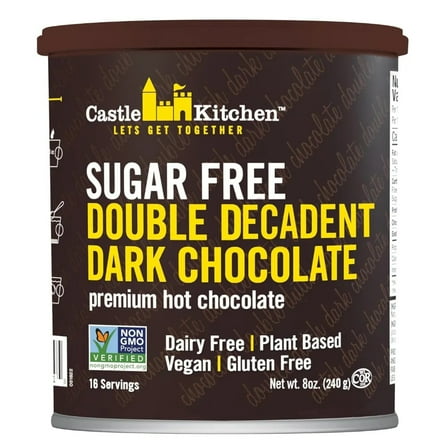Castle Kitchen Sugar Free Double Dutch Premium Dark Hot Chocolate Mix (8 oz) Winter Favorite - Vegan, Dairy Free, Plant Based - Keto & Diabetic - Mix with Milk Substitute - Good Source of Fiber
