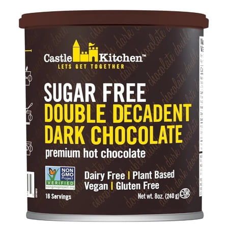 Castle Kitchen Sugar Free Double Dutch Premium Dark Hot Chocolate Mix (8 oz) Festive Holiday-Ready Favorite - Vegan Dairy Free Plant Based - Keto & Diabetic - Good Source of Fiber