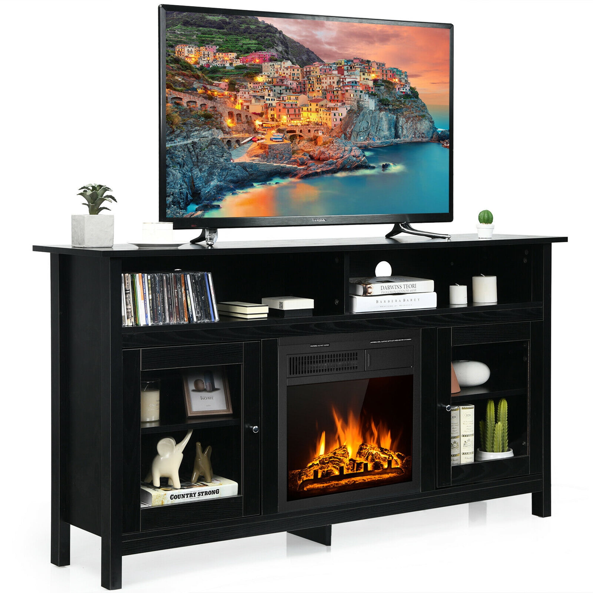 Gymax 58'' Fireplace TV Stand W/18'' 1500W Electric Fireplace up to 65