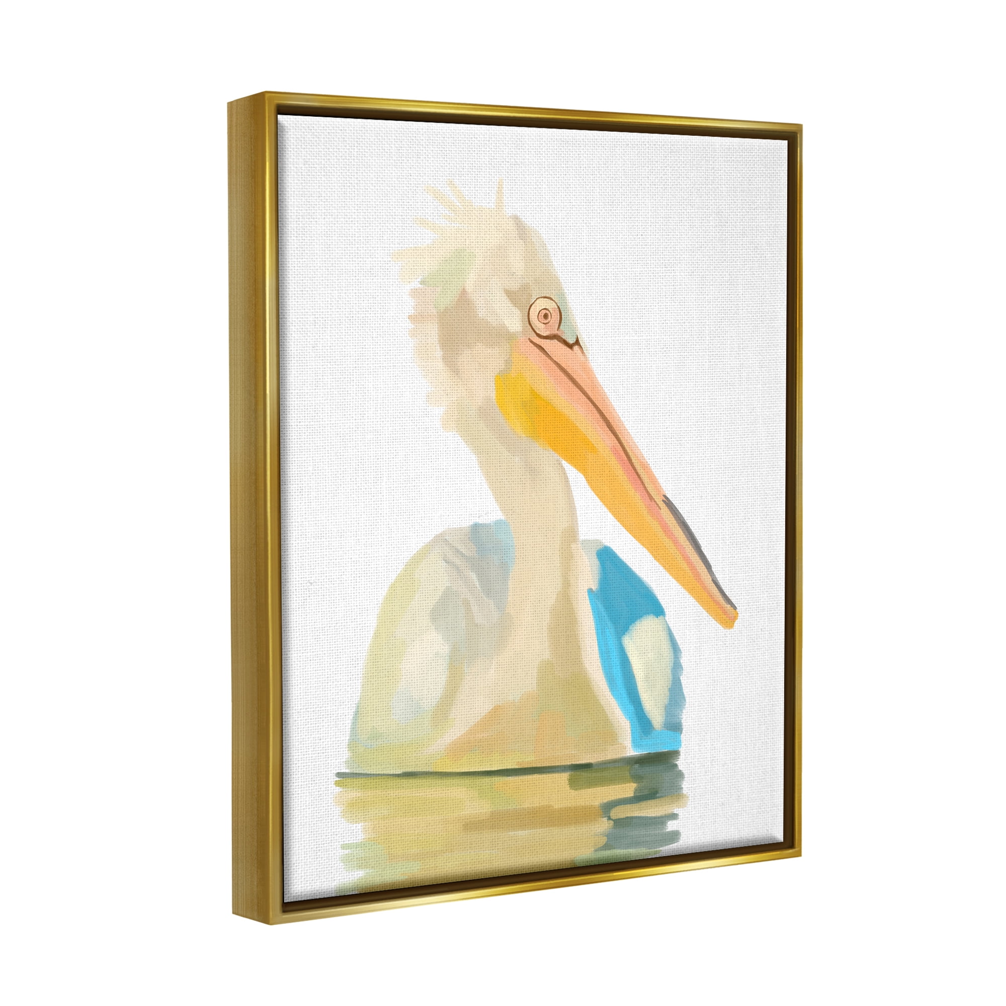 Stupell Industries Pelican Swimming Nature Portrait Coastal Painting Gold Floater Framed Art Print Wall Art