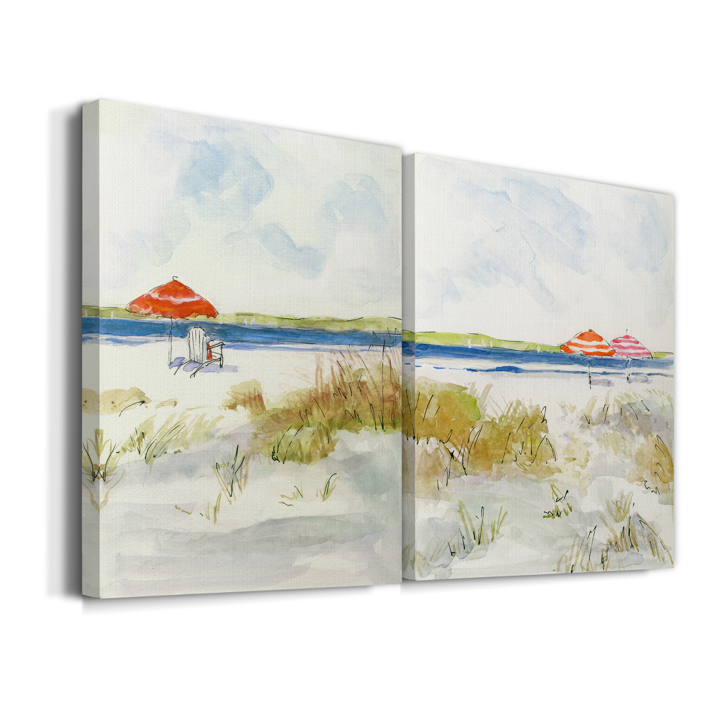 Sketchy Beach I Premium Gallery Wrapped Canvas - Ready to Hang - Set of 2 - 18 x 27 Each