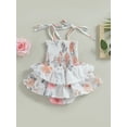 thumbnail image 2 of xiaxaixu Bébé Fille Été Romper, Cravate Sans Manches Épaule Col Carré Imprimé Floral Romper Robe, 2 of 7