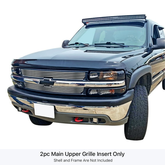 1999-2002 Chevy Silverado 1500/1500 HD/2500 2000-2006 Chevy Suburban 2000-2006 Chevy Tahoe 1999-2000 Chevy Silverado 2500 HD/3500 Main Upper Stainless Steel Polished Horizontal Billet Grille
