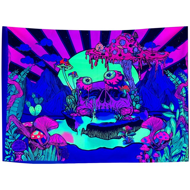 Tapestry Telón Fondo Glow In The Dark Fantasy Light UV Reactive 51in X 59in Con Accesorios Colgantes Pared para El