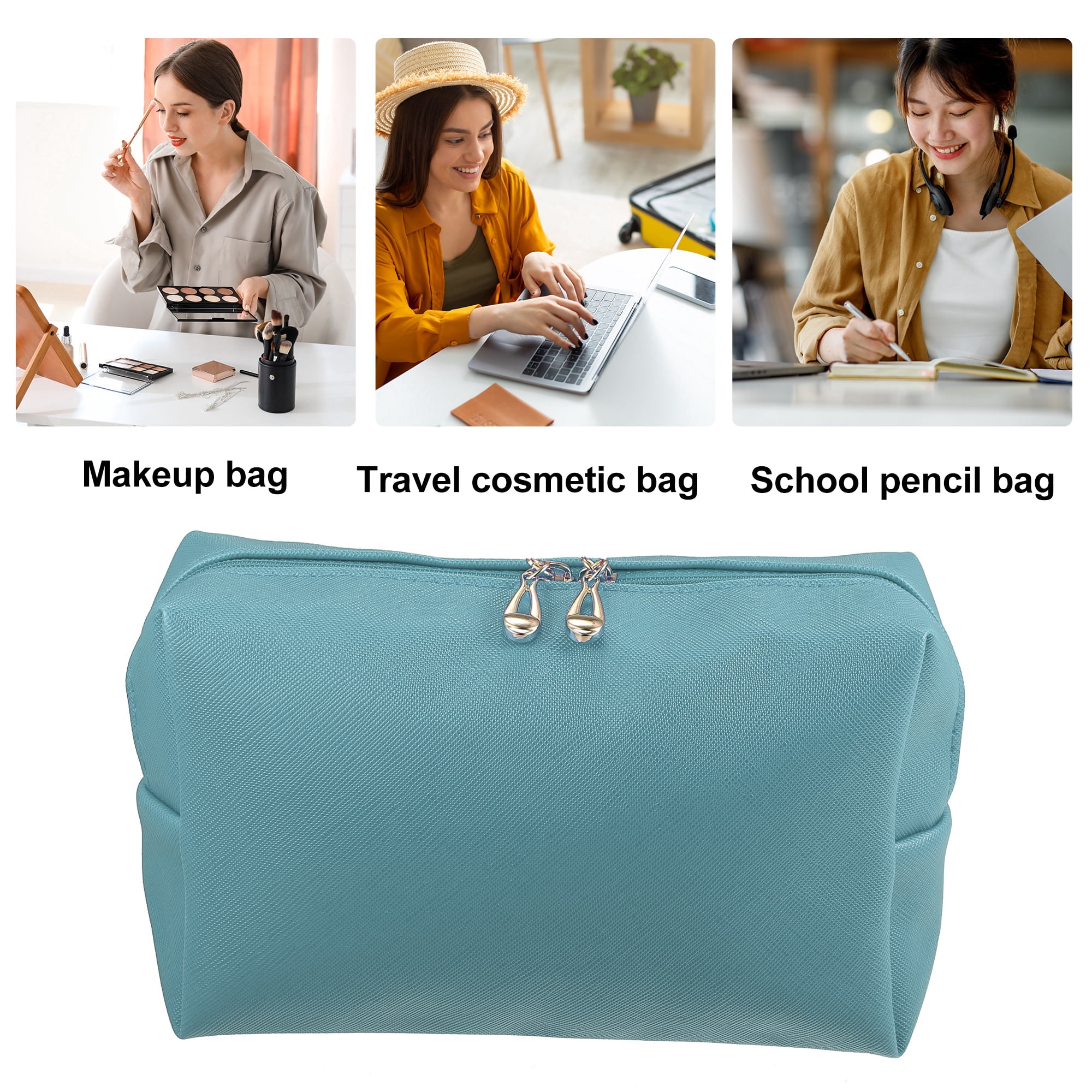Unique Bargains Floral Makeup Bag Zipper Flower Cosmetic Pouch Blue