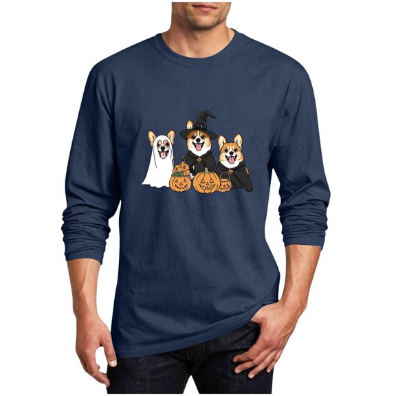 ThriftyPlait Halloween Party Costume Graphic T Shirt Men's Plus Size Lightweight Long Sleeve Pullover Casual Cozy Holiday Wear
