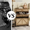 thumbnail image 3 of Vabches Shoe Storage Cabinet with 2 Filp Drawers and 2 Drawers, Farmhouse Slim Shoe Cabinet for Entryway, Rustic Oak Rattan, 3 of 9