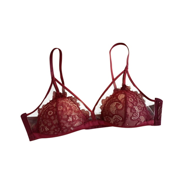 Timegard Bras for Women Lace Mesh Wireless Adjustable Strap V-Neck Summer Comfort See Through Bralettes