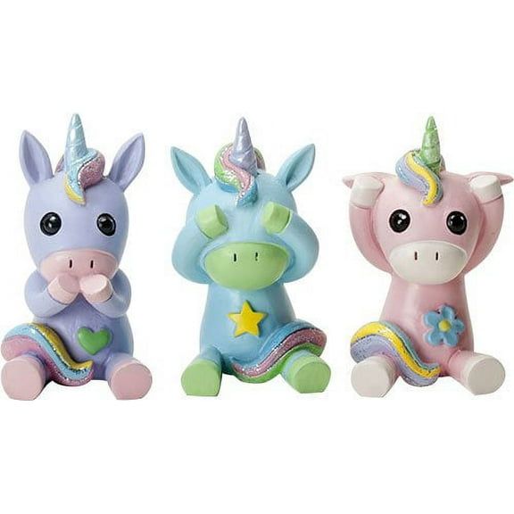 Ebros See Speak And Hear No Evil Unicorns Small Figurine 2.75 Inch Tall Each Colorful Glittery Three Unicorn Collectible Statue