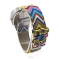 thumbnail image 4 of Geneva Tribal Pattern Weave Buckle Band Rectangle Analog Wrist Watch Silver Yellow, 4 of 4