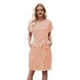 thumbnail image 3 of Women'S Summer Striped Short Sleeve T Shirt Dress Casual Tie Waist with Pockets Orange Color L, 3 of 10