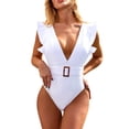 thumbnail image 7 of BONIXOOM Women's Solid Color Sexy Ruffled Backless Chest Pad Swimsuit Beachwear Set, 7 of 7