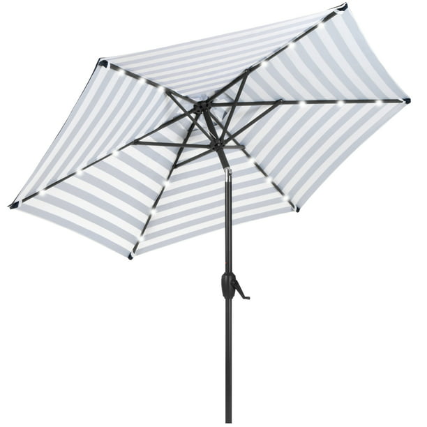 Tilt Crank Led Lights Navy Stripe, Best Solar Led Patio Umbrella