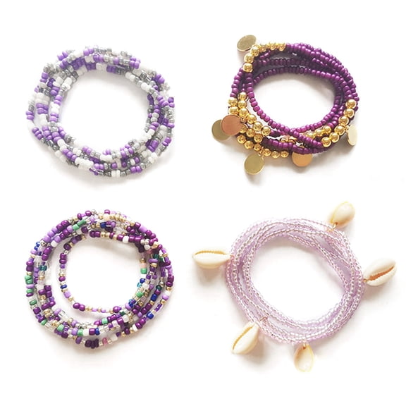 4Pcs Boho Waist Beads Adjustable Slim Chain Belts Seed Beaded Belly Chain Plastic Bikini Body Jewelry