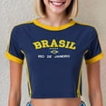 thumbnail image 2 of Wang6 Womens Short Sleeve Cropped Summer Tops Y2k Slim Fit Crew Neck Workout Tshirts Brasil Rio De Janeiro Letter Printed Tees T-Shirts Blue S, 2 of 5