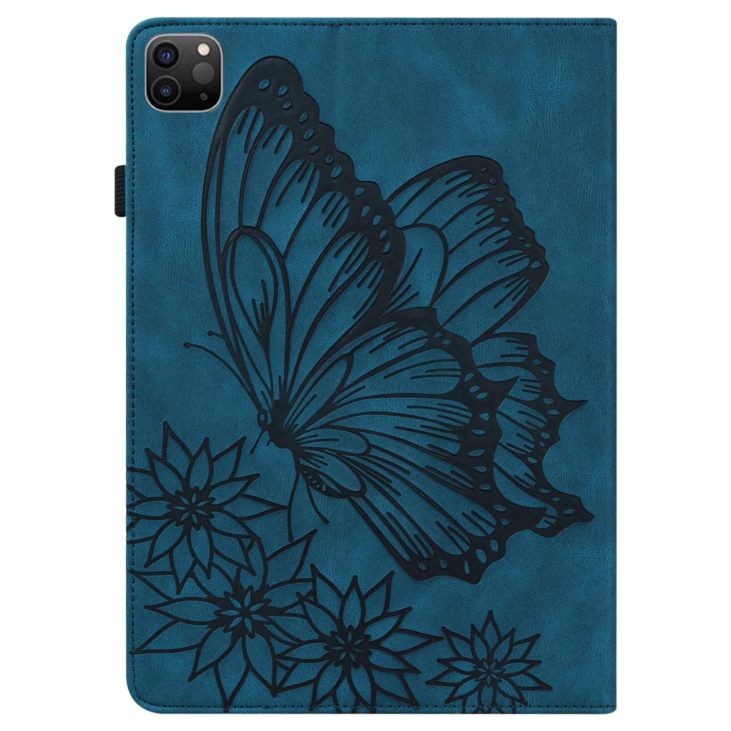 Allytechgroup iPad Pro 11 Case Cover, Stylish Big Butterfly Design PU Leather Smart Cover Auto Sleep Wake Pencil Holder Flip Stand Shockproof Bumper Case for Apple iPad Pro 11" 2024 M4, Blue