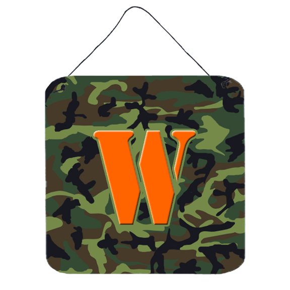 Letter W Monogram - Camo Green Wall or Door Hanging Prints