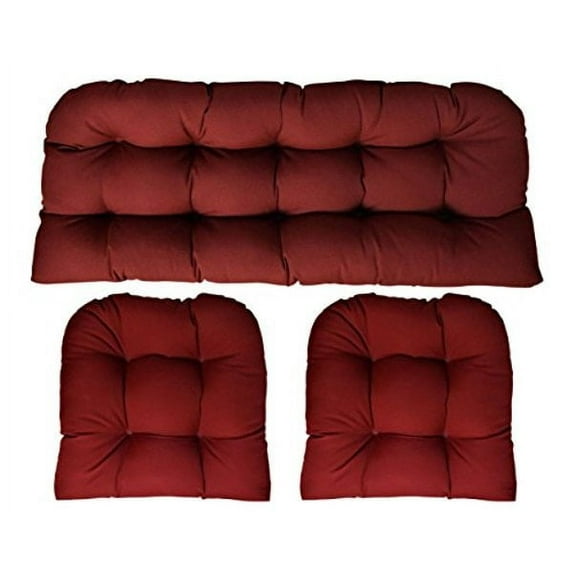 RSH Décor Indoor Outdoor Sunbrella 3 Piece Tufted Wicker Cushion Set, Large, Canvas Burgundy