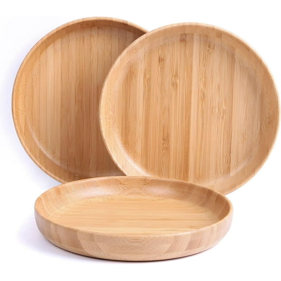 Bamboo Plates 7.5Inch Round Bamboo Plates Reusable Dinner Plates Tableware Set of 3 Wooden Plates Lightweight Dishes Snack, Dessert, Unbreakable Classic Plates